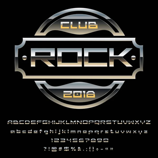 Vetor Maciço Reflexivo Metálico Dourado Prata Sign Rock Club Conjunto — Vetor de Stock