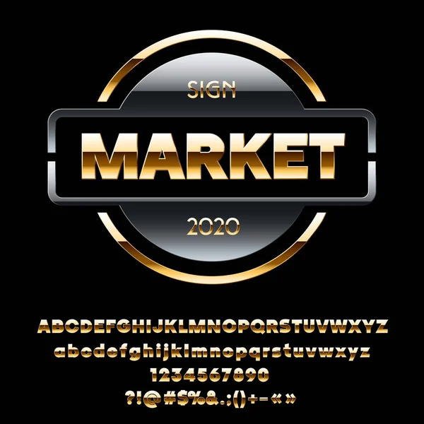 Рынок Векторного Серебра Золотых Знаков Набор Символов Золотого Алфавита Цифр — стоковый вектор
