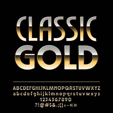 Vektör zarif klasik altın alfabe. Lüks harf, sayı ve sembol kümesi