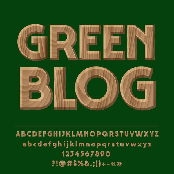 Vetor Madeira Ecologic Logo Blog Verde Conjunto Árvore Texturizada Alfabeto —  Vetores de Stock
