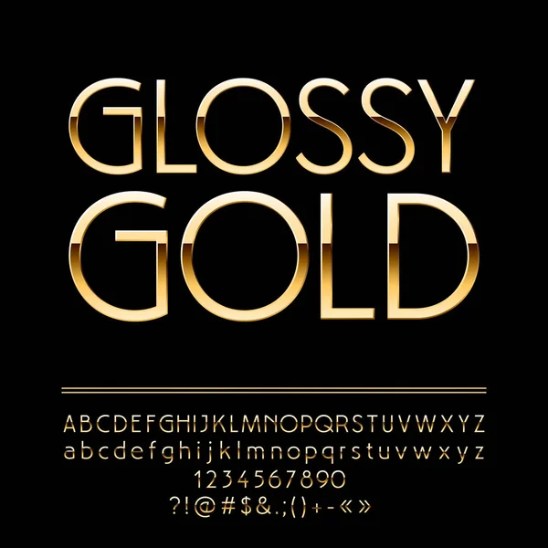 Vector Glossy Elegant Gold Alphabet Luxury Set Glamour Letters Numbers — Stock Vector