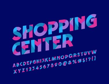 Vektör dilim alışveriş merkezi için parlak logo desen. Renkli yazı tipi. Serin alfabesinde geçerli olan harfleri, sayıları ve sembolleri soyut