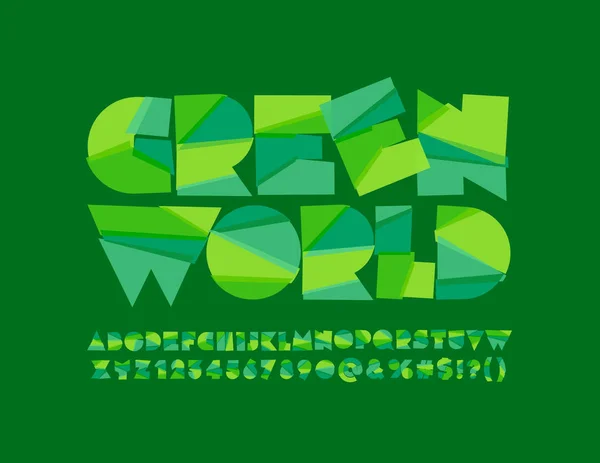Vector Cortado Eco Logotype Green World Fonte Geométrica Abstrata Conjunto — Vetor de Stock