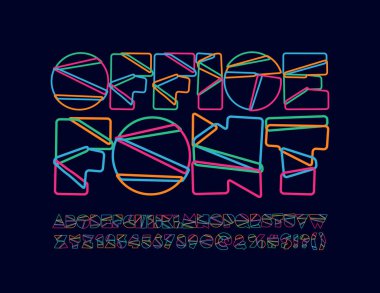 Vektör orijinal renkli Office yazı. Parlak alfabesi harfleri, sayıları ve sembolleri soyut