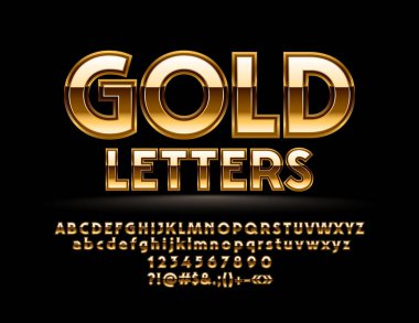 Vektör altın harfler. Şık parlak yazı tipi. Lüks Glamour alfabe, sayılar ve simgeler