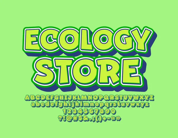 Vector Funny Design Logo Ecological Store Bambini Verdi Font Con — Vettoriale Stock