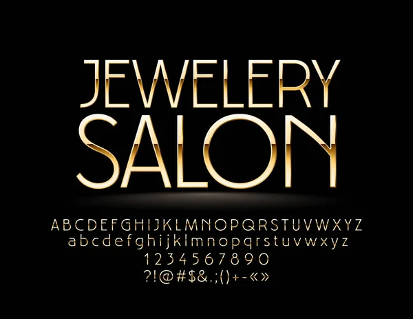 Vector Glanzende Gouden Label Jewelry Salon Elegante Dunne Lettertype Stijlvolle — Stockvector