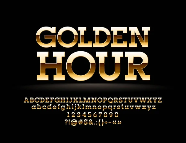 Vector Majestic Text Golden Hour Chic Reflective Font Glossy Glamour — Stock Vector