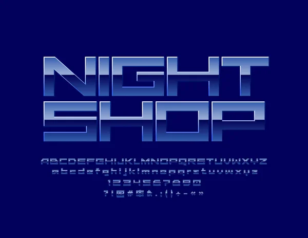 Vector Azul Brillante Signo Noche Tienda Estilo Diseño Geométrico Letras — Archivo Imágenes Vectoriales