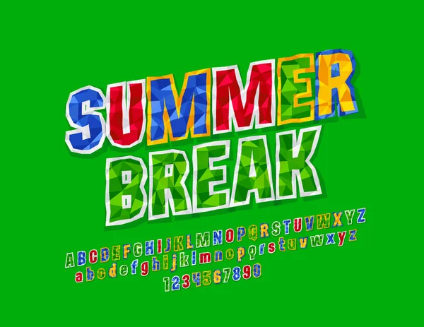 Vector Sinal Luminoso Summer Break Crumpled Paper Font Cartas Números — Vetor de Stock