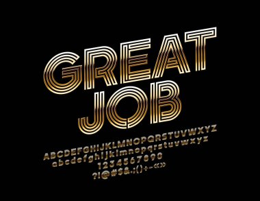 Vektör şık altın işareti büyük iş. Zarif parlak yazı tipi. Lüks alfabesi harfleri, sayıları ve sembolleri