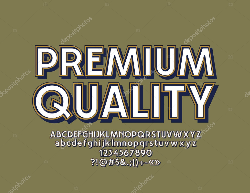Vector Vintage Premium Quality Font. Retro Design stylish Alphabet Letters, Numbers and Symbols