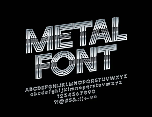 Vector Metal Font Labirinto Geométrico Abstrato Letras Números Símbolos Alfabeto — Vetor de Stock