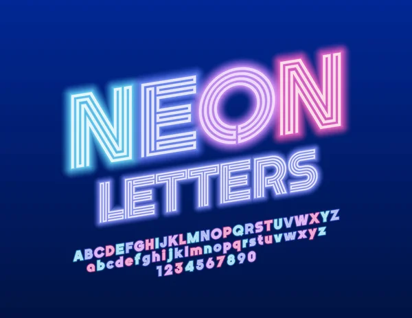 Vector Colorful Neon Letters Light Set Bright Alphabet Letters Numbers — Stock Vector