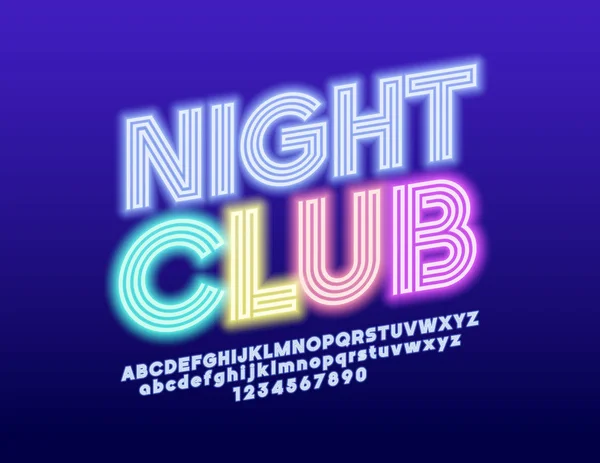 ネオン輝くエンブレム夜のクラブをベクトルします 抽象的なフォントを導いた デザイン スタイルのアルファベット文字 数字および記号を迷路します — ストックベクタ