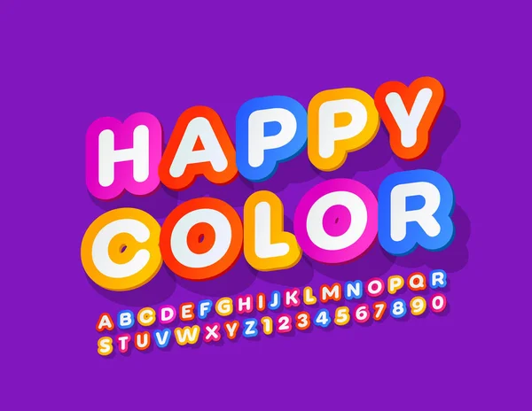 Векторный Смешной Знак Happy Color Творческим Шрифтом Яркие Буквы Цифры — стоковый вектор