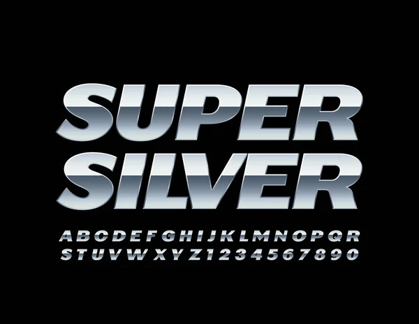 Vector Super Silver Font Letras Números Alfabeto Luxo — Vetor de Stock