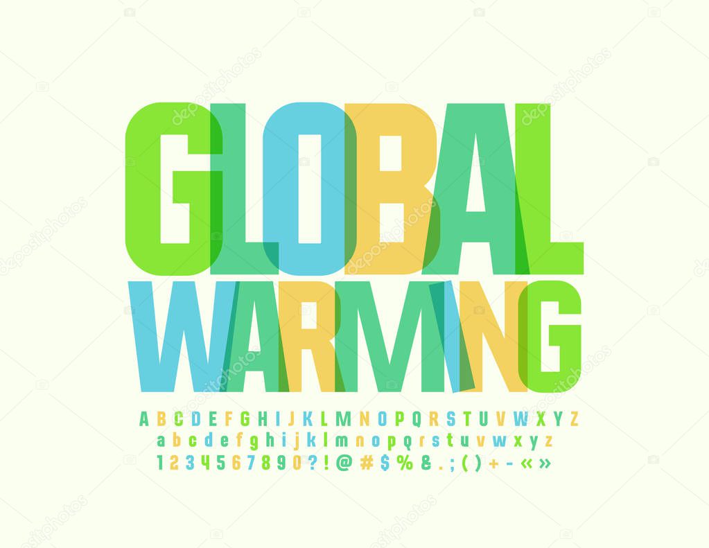 Vector creative sign Global Warming with transparent Font. Trendy Alphabet Letters and Numbers