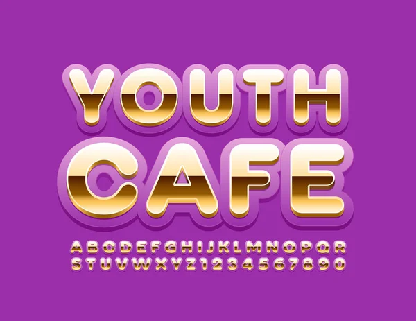 Vector Bright Sign Youth Club Golden Violet Font Stylish Alphabet — ストックベクタ