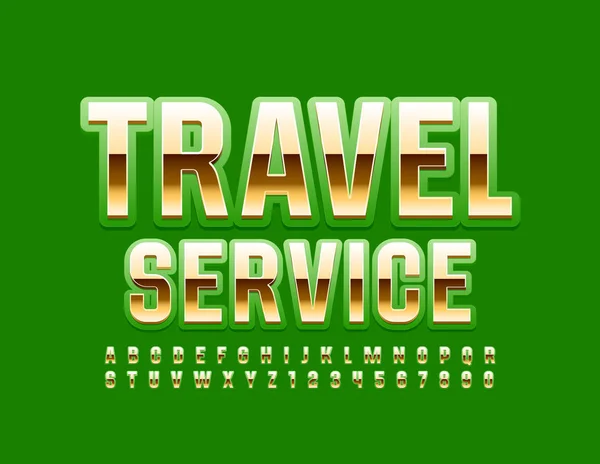 Vettoriale Luminoso Emblem Travel Service Font Dorato Verde Lucido Lettere — Vettoriale Stock