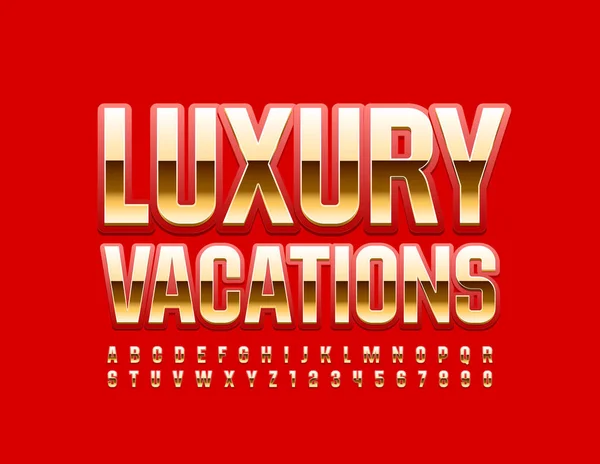 Vector Elite Logo Luxury Vacations Red Golden Font Chic Alphabet — ストックベクタ