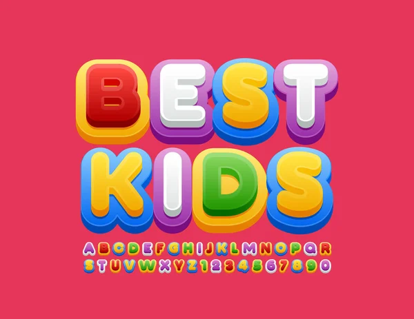 Vector Cute Emblem Best Kids Creativas Letras Números Alfabeto Colores — Archivo Imágenes Vectoriales