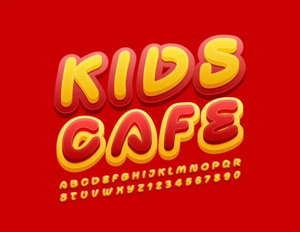 Vector Brilhante Banner Kids Cafe Letras Números Amarelos Vermelhos Alfabeto — Vetor de Stock