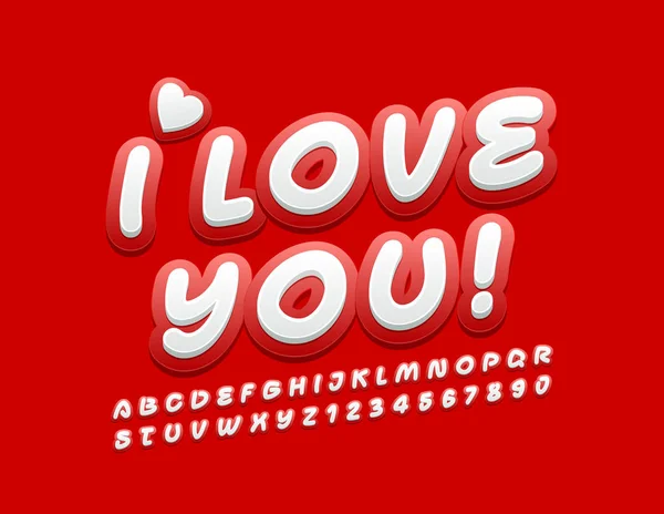 Διάνυσμα Χαριτωμένο Ευχετήρια Κάρτα Αγαπώ Κόκκινη Και Λευκή Φωτεινή Γραμματοσειρά — Διανυσματικό Αρχείο