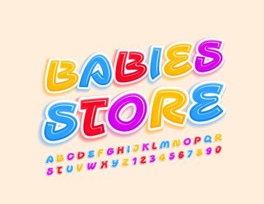 Renkli Bebek Amblemi Mağazası. Parlak Oyuncu Yazı Tipi. Yaratıcı Alfabe Harfleri ve Numarası.