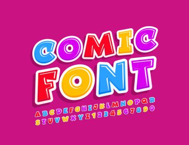 Vektör renkli Comic Font. Komik Alfabe Harfleri ve Sayıları.