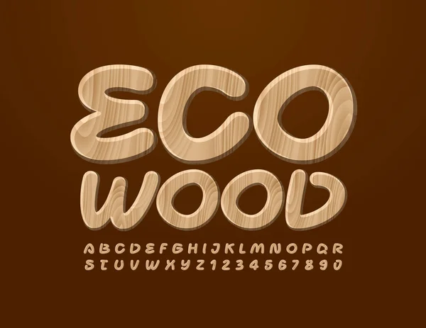 Vector Wooden Textured Font Conjunto Estilo Natural Alfabeto Letras Números —  Vetores de Stock