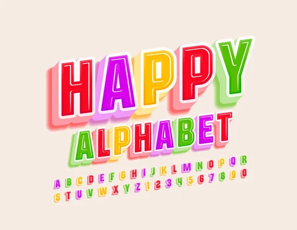 Wektorowe Kolorowe Szczęśliwe Litery Liczby Alfabetu Bright Funny Czcionka Dla — Wektor stockowy