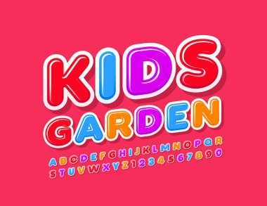 Renkli Sancak Çocukları Bahçesi. Parlak komik yazı tipi. Çocuklar için Modern Alfabe Harfleri ve Sayıları.