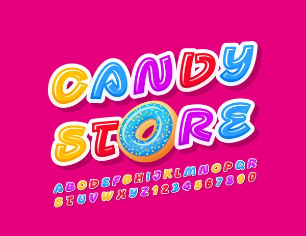 Vector Colorlul Sign Candy Store Brincalhão Bright Font Letras Números — Vetor de Stock