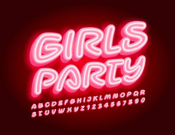 Vector Stylish Emblem Girls Party Φωτεινή Ροζ Γραμματοσειρά Νέον Λαμπερό — Διανυσματικό Αρχείο