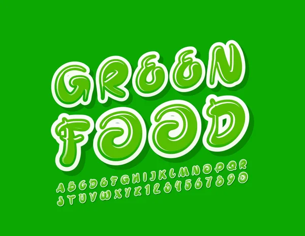 ベクトルブライトバナーグリーンフード 緑の大文字フォント 遊び心のあるアルファベット文字と数字 — ストックベクタ
