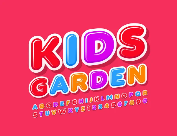 Vector Colourful Banner Kids Garden Bright Funny Font Modern Alphabet — 스톡 벡터