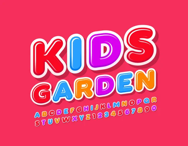 Wektor Kolorowy Sztandar Kids Garden Jasna Zabawna Czcionka Nowoczesne Litery — Wektor stockowy