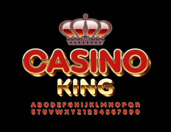 Vector Elite Emblem Casino King Gold Red Font Unique Alphabet — 스톡 벡터