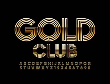 Vector şık Logo Altın Kulübü. Lüks Alfabe Harfleri ve Sayıları. Benzersiz Biçim Yazıtipi.