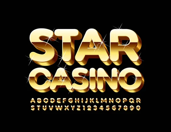 Vector Chic Sparkling Logo Star Casino Luxury Font Golden Alphabet — Stock Vector