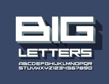 Vektör Büyük Harfler ve Sayılar. Yaratıcı modern alfabe. Tekno Yazıtipi