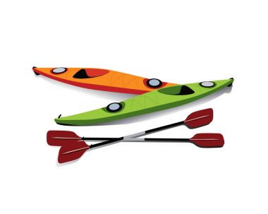 Kürekleri kıyısında ile iki kayaks düz çizimi