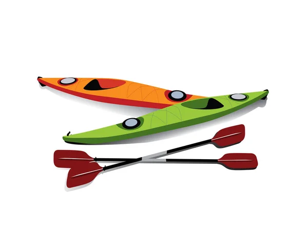 Illustrazione piatta di due kayak con remi a terra — Vettoriale Stock