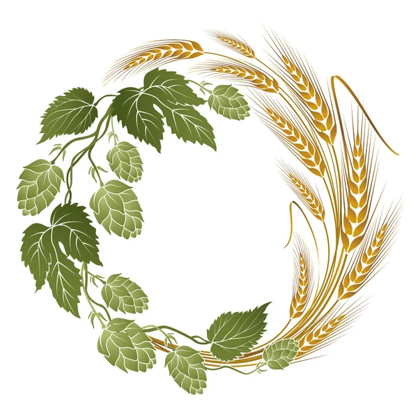 Houblon et illustration de blé pour étiquette de bière — Image vectorielle