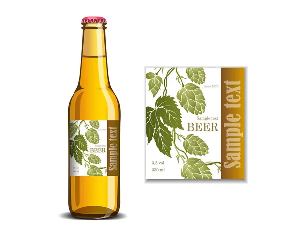 Beer label on the glass bottle mockup — Stock Vector