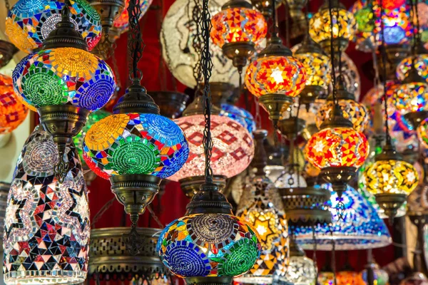 Multi-colored lamps hanging at the Grand Bazaar in Istanbul