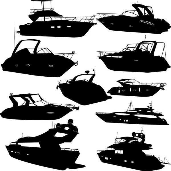 Motor yacht collection silhouettes - vector — Stock Vector