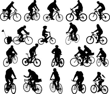 bicyclists büyük siluetleri koleksiyonu - vektör