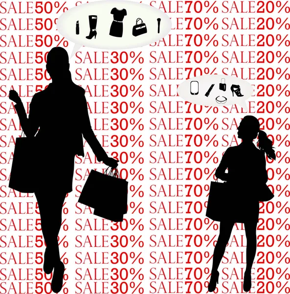 Women think about shopping silhouettes - vector — Stock Vector